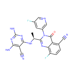 C[C@H](Nc1nc(N)nc(N)c1C#N)c1nc2c(F)ccc(C#N)c2c(=O)n1-c1cncc(F)c1 ZINC000220863283