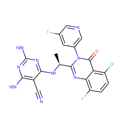 C[C@H](Nc1nc(N)nc(N)c1C#N)c1nc2c(F)ccc(Cl)c2c(=O)n1-c1cncc(F)c1 ZINC000220851268