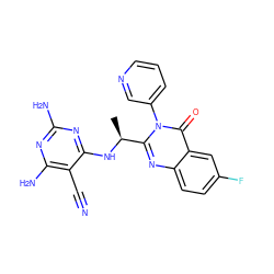 C[C@H](Nc1nc(N)nc(N)c1C#N)c1nc2ccc(F)cc2c(=O)n1-c1cccnc1 ZINC000220883269