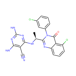 C[C@H](Nc1nc(N)nc(N)c1C#N)c1nc2cccc(Cl)c2c(=O)n1-c1cccc(Cl)c1 ZINC000209546767