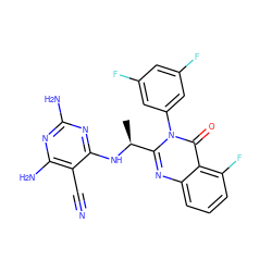 C[C@H](Nc1nc(N)nc(N)c1C#N)c1nc2cccc(F)c2c(=O)n1-c1cc(F)cc(F)c1 ZINC000209546845