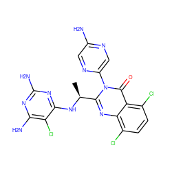 C[C@H](Nc1nc(N)nc(N)c1Cl)c1nc2c(Cl)ccc(Cl)c2c(=O)n1-c1cnc(N)cn1 ZINC001772604923