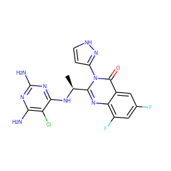 C[C@H](Nc1nc(N)nc(N)c1Cl)c1nc2c(F)cc(F)cc2c(=O)n1-c1cc[nH]n1 ZINC001772619995