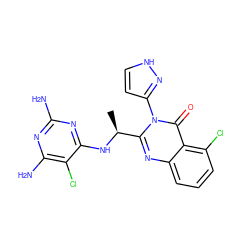 C[C@H](Nc1nc(N)nc(N)c1Cl)c1nc2cccc(Cl)c2c(=O)n1-c1cc[nH]n1 ZINC001772604168