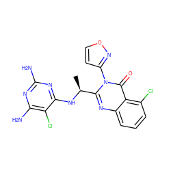 C[C@H](Nc1nc(N)nc(N)c1Cl)c1nc2cccc(Cl)c2c(=O)n1-c1ccon1 ZINC001772603872