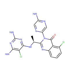 C[C@H](Nc1nc(N)nc(N)c1Cl)c1nc2cccc(Cl)c2c(=O)n1-c1cnc(N)cn1 ZINC001772657496