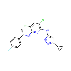 C[C@H](Nc1nc(Nc2cc(C3CC3)n[nH]2)c(Cl)cc1Cl)c1ccc(F)cc1 ZINC000043131572