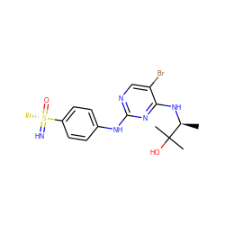 C[C@H](Nc1nc(Nc2ccc([S@@](C)(=N)=O)cc2)ncc1Br)C(C)(C)O ZINC000169684924