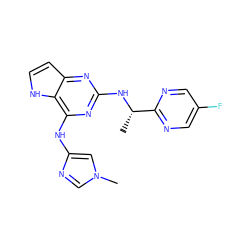 C[C@H](Nc1nc(Nc2cn(C)cn2)c2[nH]ccc2n1)c1ncc(F)cn1 ZINC000068204687