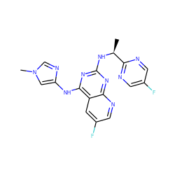 C[C@H](Nc1nc(Nc2cn(C)cn2)c2cc(F)cnc2n1)c1ncc(F)cn1 ZINC000103260254