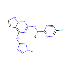 C[C@H](Nc1nc(Nc2cn(C)cn2)c2cc[nH]c2n1)c1ncc(F)cn1 ZINC000103260212