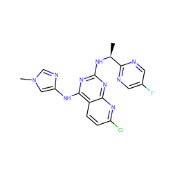 C[C@H](Nc1nc(Nc2cn(C)cn2)c2ccc(Cl)nc2n1)c1ncc(F)cn1 ZINC000103260257