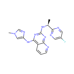 C[C@H](Nc1nc(Nc2cn(C)cn2)c2cccnc2n1)c1ncc(F)cn1 ZINC000068204700