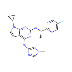 C[C@H](Nc1nc(Nc2cn(C)cn2)c2ccn(C3CC3)c2n1)c1ncc(F)cn1 ZINC000103260216