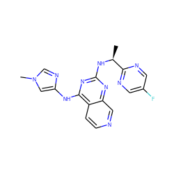 C[C@H](Nc1nc(Nc2cn(C)cn2)c2ccncc2n1)c1ncc(F)cn1 ZINC000103260263