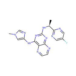 C[C@H](Nc1nc(Nc2cn(C)cn2)c2nccnc2n1)c1ncc(F)cn1 ZINC000103260261