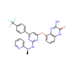 C[C@H](Nc1nc(Oc2cccc3[nH]c(=O)c(N)nc23)cc(-c2ccc(C(F)(F)F)cc2)n1)c1ccccn1 ZINC000040953584