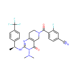 C[C@H](Nc1nc2c(c(=O)n1N(C)C)CN(C(=O)c1ccc(C#N)cc1F)CC2)c1ccc(C(F)(F)F)cc1 ZINC000113826813