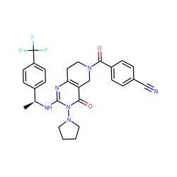 C[C@H](Nc1nc2c(c(=O)n1N1CCCC1)CN(C(=O)c1ccc(C#N)cc1)CC2)c1ccc(C(F)(F)F)cc1 ZINC000113863277