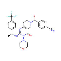 C[C@H](Nc1nc2c(c(=O)n1N1CCOCC1)CN(C(=O)c1ccc(C#N)cc1)CC2)c1ccc(C(F)(F)F)cc1 ZINC000113851619