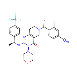 C[C@H](Nc1nc2c(c(=O)n1N1CCOCC1)CN(C(=O)c1ccc(C#N)cc1F)CC2)c1ccc(C(F)(F)F)cc1 ZINC000113831924