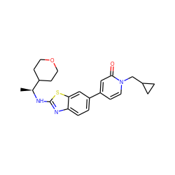 C[C@H](Nc1nc2ccc(-c3ccn(CC4CC4)c(=O)c3)cc2s1)C1CCOCC1 ZINC000473094917