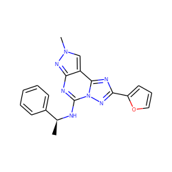 C[C@H](Nc1nc2nn(C)cc2c2nc(-c3ccco3)nn12)c1ccccc1 ZINC000095578657