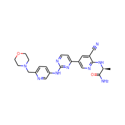 C[C@H](Nc1ncc(-c2ccnc(Nc3ccc(CN4CCOCC4)nc3)n2)cc1C#N)C(N)=O ZINC000223209123