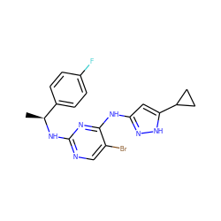 C[C@H](Nc1ncc(Br)c(Nc2cc(C3CC3)[nH]n2)n1)c1ccc(F)cc1 ZINC000040379747