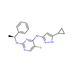 C[C@H](Nc1ncc(Br)c(Nc2cc(C3CC3)[nH]n2)n1)c1ccccc1 ZINC000034614241