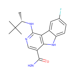 C[C@H](Nc1ncc(C(N)=O)c2[nH]c3ccc(F)cc3c12)C(C)(C)C ZINC000072142877