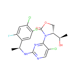 C[C@H](Nc1ncc(Cl)c(N2C(=O)OC[C@@H]2[C@@H](C)O)n1)c1cc(Cl)c(Cl)cc1F ZINC000221679469