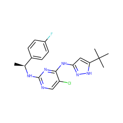 C[C@H](Nc1ncc(Cl)c(Nc2cc(C(C)(C)C)[nH]n2)n1)c1ccc(F)cc1 ZINC000040848426