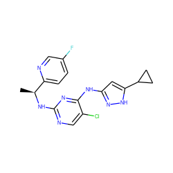 C[C@H](Nc1ncc(Cl)c(Nc2cc(C3CC3)[nH]n2)n1)c1ccc(F)cn1 ZINC000035077996