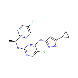 C[C@H](Nc1ncc(Cl)c(Nc2cc(C3CC3)[nH]n2)n1)c1ncc(F)cn1 ZINC000066105135