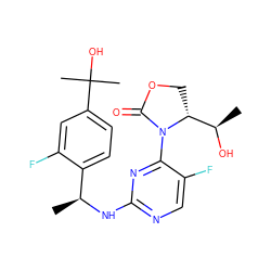 C[C@H](Nc1ncc(F)c(N2C(=O)OC[C@@H]2[C@@H](C)O)n1)c1ccc(C(C)(C)O)cc1F ZINC000221675658