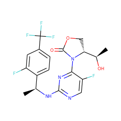 C[C@H](Nc1ncc(F)c(N2C(=O)OC[C@@H]2[C@@H](C)O)n1)c1ccc(C(F)(F)F)cc1F ZINC000221674732