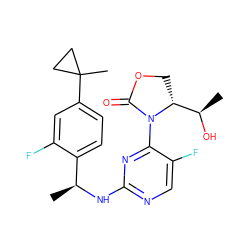 C[C@H](Nc1ncc(F)c(N2C(=O)OC[C@@H]2[C@@H](C)O)n1)c1ccc(C2(C)CC2)cc1F ZINC000221676400