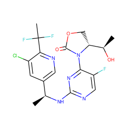 C[C@H](Nc1ncc(F)c(N2C(=O)OC[C@@H]2[C@@H](C)O)n1)c1cnc(C(C)(F)F)c(Cl)c1 ZINC000221677097