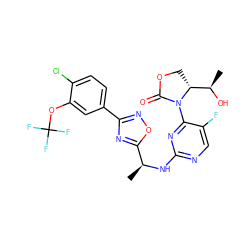 C[C@H](Nc1ncc(F)c(N2C(=O)OC[C@@H]2[C@@H](C)O)n1)c1nc(-c2ccc(Cl)c(OC(F)(F)F)c2)no1 ZINC000221670951