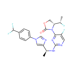 C[C@H](Nc1ncc(F)c(N2C(=O)OC[C@@H]2[C@H](C)F)n1)c1cn(-c2ccc(C(F)F)cc2)cn1 ZINC000221918390