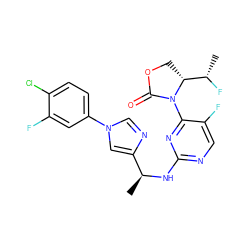 C[C@H](Nc1ncc(F)c(N2C(=O)OC[C@@H]2[C@H](C)F)n1)c1cn(-c2ccc(Cl)c(F)c2)cn1 ZINC000221909645