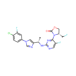 C[C@H](Nc1ncc(F)c(N2C(=O)OC[C@@H]2CF)n1)c1cn(-c2ccc(Cl)c(F)c2)cn1 ZINC000221681720