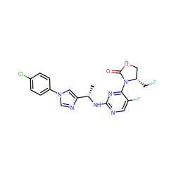 C[C@H](Nc1ncc(F)c(N2C(=O)OC[C@@H]2CF)n1)c1cn(-c2ccc(Cl)cc2)cn1 ZINC000221681472