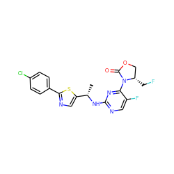 C[C@H](Nc1ncc(F)c(N2C(=O)OC[C@@H]2CF)n1)c1cnc(-c2ccc(Cl)cc2)s1 ZINC000221682140