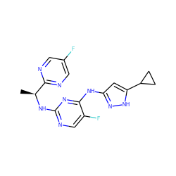 C[C@H](Nc1ncc(F)c(Nc2cc(C3CC3)[nH]n2)n1)c1ncc(F)cn1 ZINC000066103361