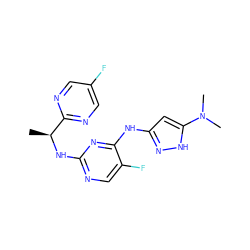 C[C@H](Nc1ncc(F)c(Nc2cc(N(C)C)[nH]n2)n1)c1ncc(F)cn1 ZINC000066099650