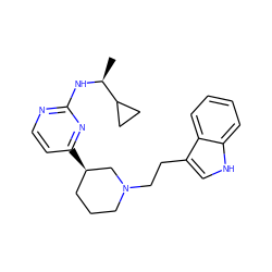 C[C@H](Nc1nccc([C@@H]2CCCN(CCc3c[nH]c4ccccc34)C2)n1)C1CC1 ZINC000040900230