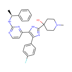 C[C@H](Nc1nccc(-c2[nH]c(C3(O)CCN(C)CC3)nc2-c2ccc(F)cc2)n1)c1ccccc1 ZINC000027183902