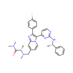 C[C@H](Nc1nccc(-c2c(-c3ccc(F)cc3)nc3cc(CN(C)[C@@H](C)C(=O)N(C)C)ccn23)n1)c1ccccc1 ZINC000028822161